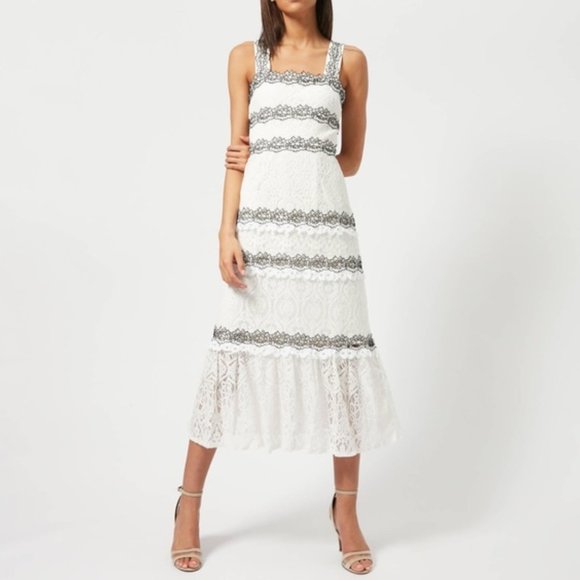 Anthropologie Dresses & Skirts - Anthro Foxiedox Ivory & Black Lace Midi Dress Medium